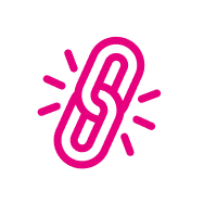 Abgebildet sind 2 ineinander greifende Ösen. Das Symbol ist in Pink abgebildet und symbolsiesiert den Zusammenhalt und die CombiNation von CombiPlus und Combi-Connect und unseren CombiProdukten. 