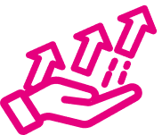 Von einer flachen geöffneten Hand zeigen drei Pfeile weg, abgebildet wird das Symbol in pink. 