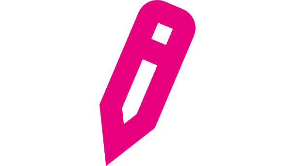 Abgebildet ist ein pinkes Symbol für einen Stift, wellcher aufrecht gehalten wird. 