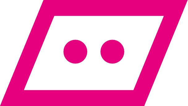 In einer Raute mit pinken Rand und weißem Innenraum sind 2 pinke Punkte. 