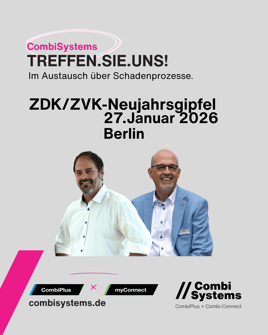 Stefan Grimm und Christian Schmidt von CombiSystems beim ZDK/ZVK-Neujahrsgipfel 2026 in Berlin-Schöneberg