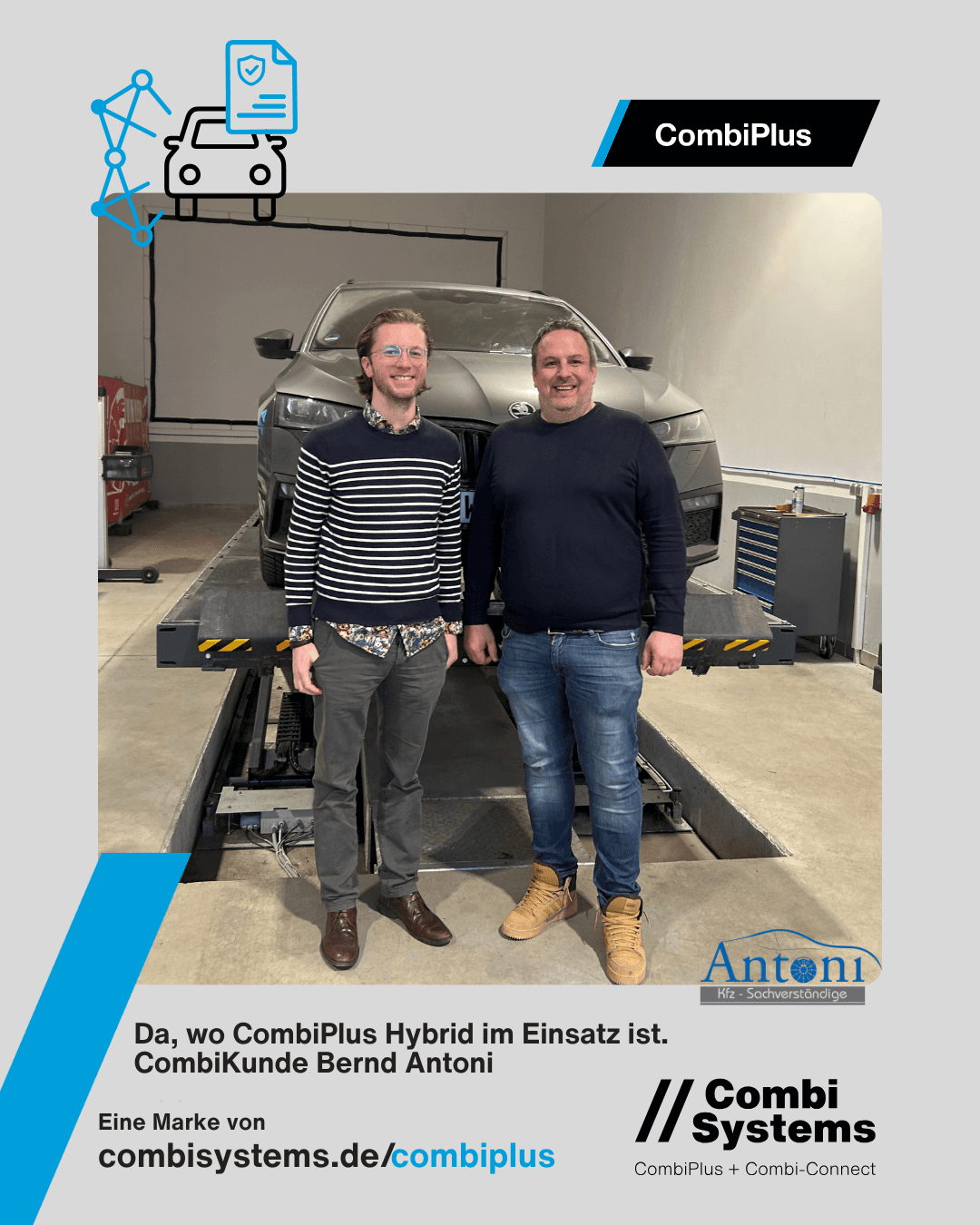 CombiPlus Hybrid im Einsatz beim Kfz-Sachverständigen Bernd Antoni vor Ort am Fahrzeug